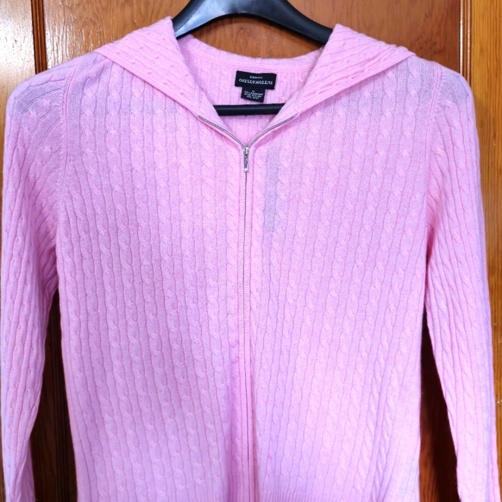 Sutton Studio 100% Cashmere Cable Knit Zip Sweater